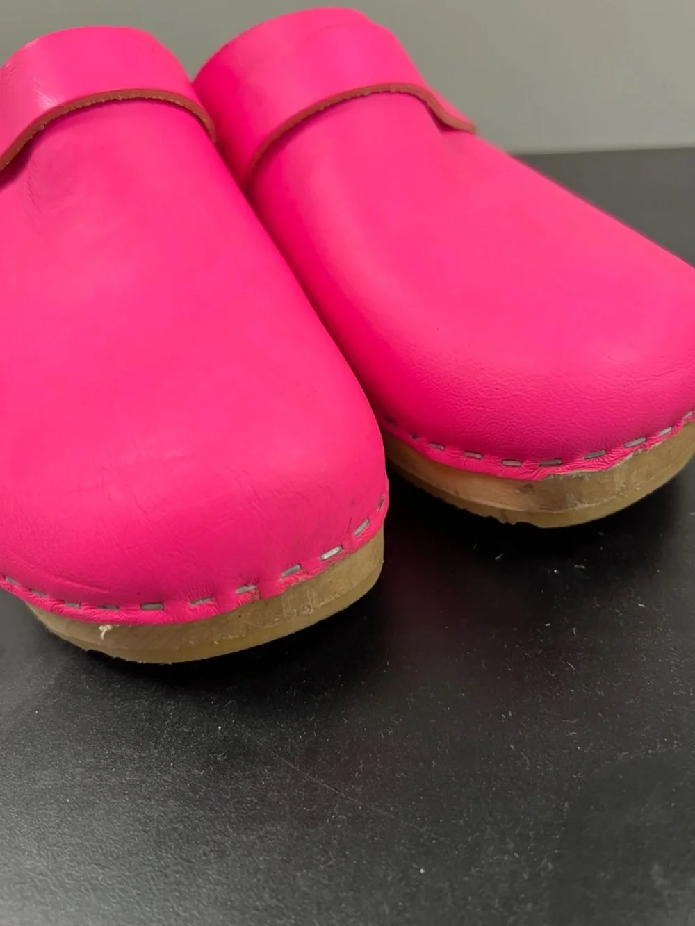 Swedish Hasbeens Pink Leather Clogs Mule Slip-On EU 40 / 9, 9.5 - Picture 3 of 5